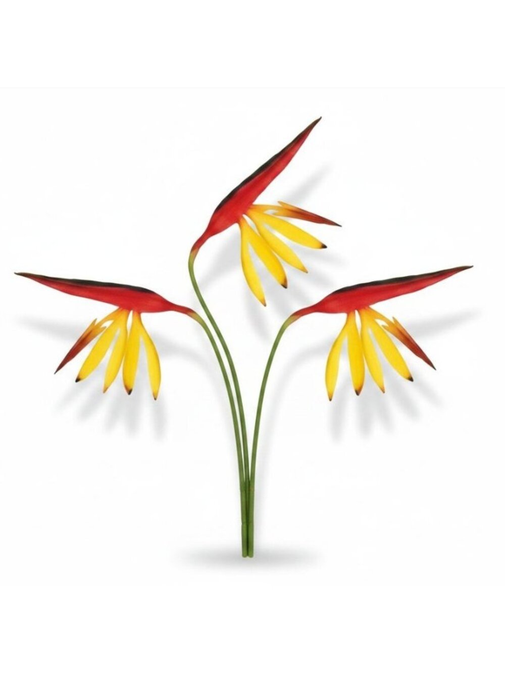 Corkwaw Bird of Paradise Stems Set of 3, Soft Touch Red Yellow Tropical Faux Flo